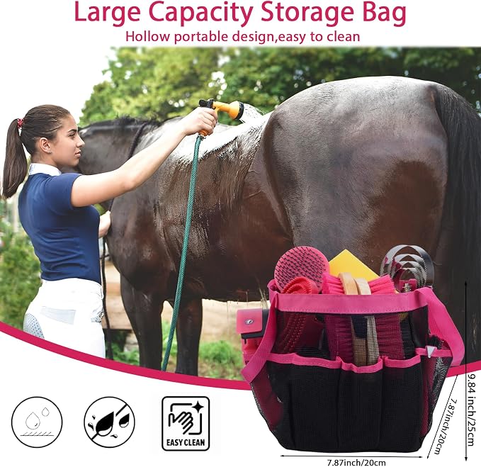 Horse Grooming Kit 13 Piece, Horse Brushes for Grooming Supplies with Tote Bag, Horses Tack Brush Set for Effective Grooming and Cleaning, Gift for Horse Riders Beginners (Pink)
