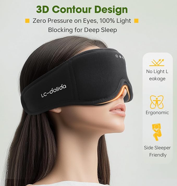 BambooCotton 3D Bluetooth Sleep Mask, LC-dolida 2026 New Sleep Headphones, Wireless Comfort, Sustainable Luxury for Better Sleep