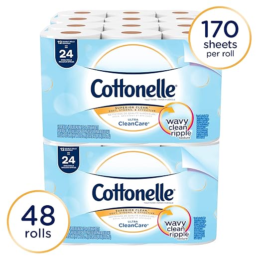 Cottonelle Professional Standard Roll Toilet Paper, Bulk (12456), Ultra CleanCare Bathroom Tissue, Clean Ripple Texture, White (48 Rolls of 170 Sheets, 8,160 Sheet Total)