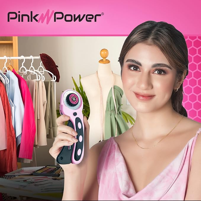 Pink Power Electric Fabric Scissors for Crafts, Sewing, Cardboard, Carpet & Scrapbooking - Heavy Duty Cutting Tool, Automatic Cordless Electric Scissors Fabric Cutter & Rotary Cutter Set (Aqua Splash)