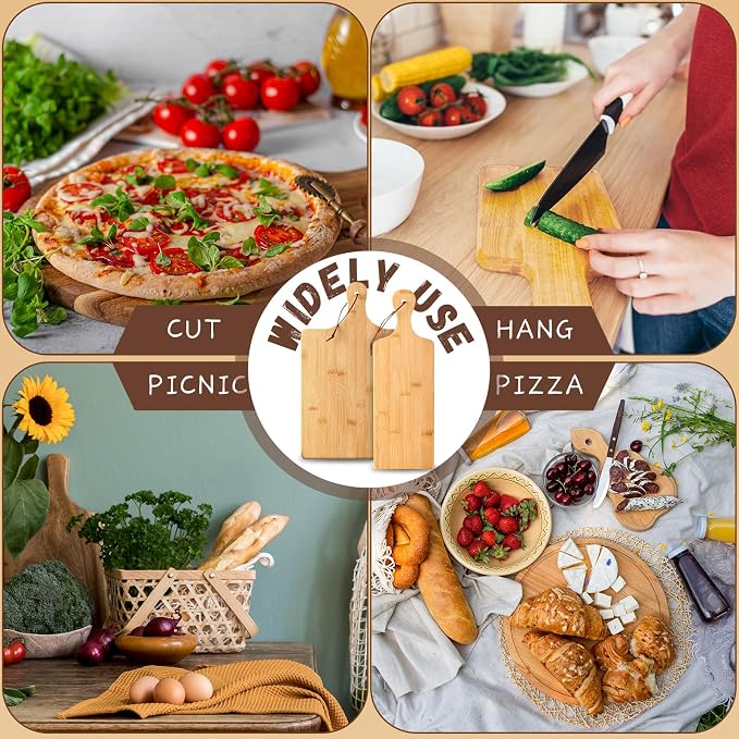 12 Pcs Wood Cutting Board Set with Handle, Bulk Chopping Serving Boards 16x10 & 16x5 Inch, Charcuterie Boards for Laser Engraving, Wedding Housewarming Gift, Kitchen Supplies (Bamboo)