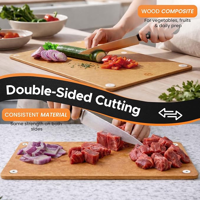 Earth's Dreams Composite Wood Cutting Board Set of 3, Chopping Board | Dishwasher Safe,Non-Toxic, Cutting Boards for Kitchen – Large, Medium & Small Non-Slip Wood Charcuterie & Chopping Boards