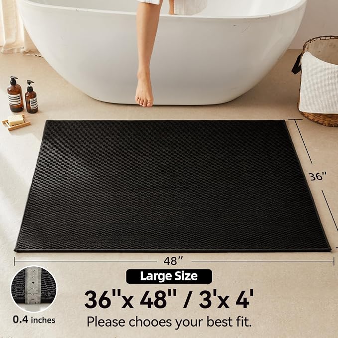 Triohero Large Bathroom Rugs Non Slip Washable Bath Rugs Super Absorbent Bathroom Rug Thin Quick Dry Low Pile Bath Mats, Black 36"x48"