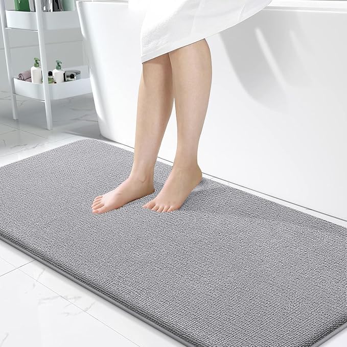 OLANLY Thick Memory Foam Large Bathroom Rug 50x30, Absorbent Bath Mat, Grey | Soft Quick Dry Bath Mat Rugs, Non-Slip, Machine Washable Mat for Bathroom Floor, Tub and Shower, Home Decor Accessories