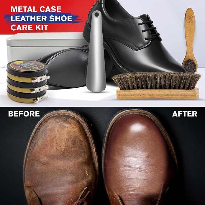 Stone and Clark Leather Shoe Shine Kit - 13 PCS Shoe Polish Kit for Complete Leather Boot Care, Compact & Travel Friendly