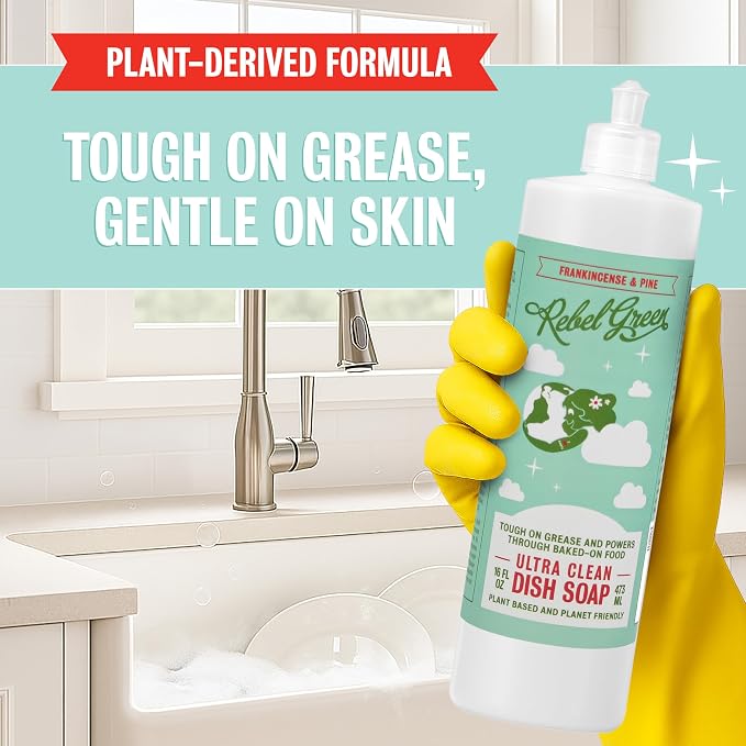 Rebel Green Super Deluxe Dish Soap - Plant-Based Sustainable Dishwashing Soap - Frankincense & Pine Scent - 16 fl oz - 1 Pack