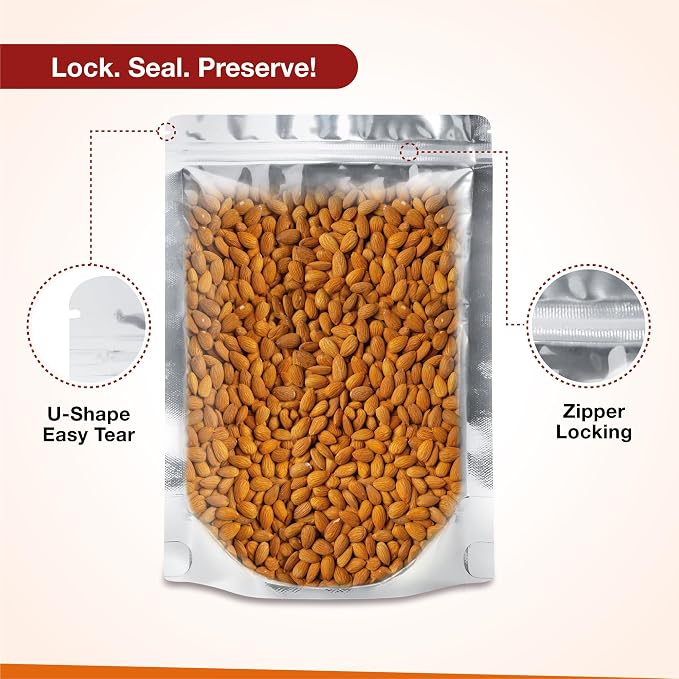 BELLE KR® 50 Pcs 1 Gallon Mylar Bags for food storage - 9.5 mil - Gusseted Mylar Bags 1 Gallon Resealable & Heat Sealable for Long Term Food Storage - Labels Included
