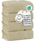 Chakir Turkish Linens 4 Piece Hand Towels, 100% Cotton Turkish Towels for Bathroom, Luxury Soft Absorbent Hand Towel Set, 16 x 30 Inches, Beige