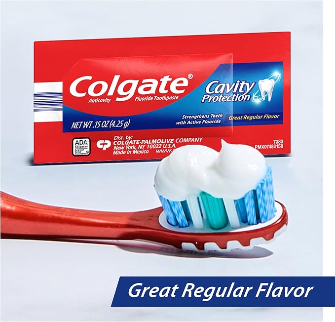 Colgate Cavity Protection Toothpaste with Fluoride, Great Regular Flavor, Travel Size Toothpaste, 0.15 Ounce Sachet, 1000 Pack