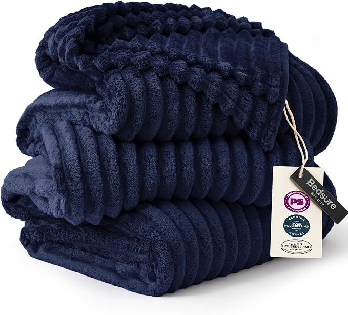Bedsure GentleSoft Large Fleece Blanket for Bed - Cozy Soft Throw Blankets for Women, Cute Large Throws for Girls, Navy, 120x120 Inches