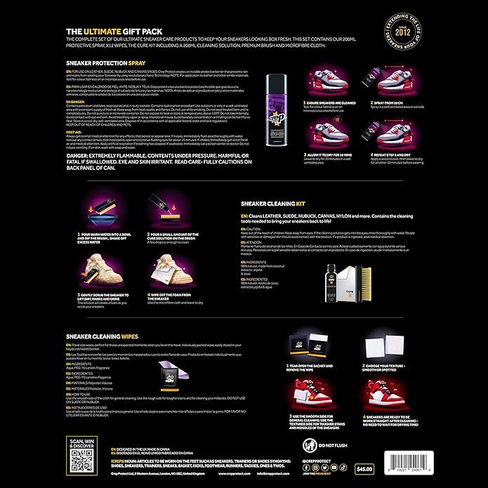 Crep Protect Shoe Protector Spray Gift Set - Waterproof Shoe Spray & Sneaker Cleaner Kit, White Shoe Cleaner, Sneaker Wipes, Premium Brush & Microfiber Cloth