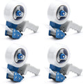 Packing Tape Dispenser Gun (4 Packs) Pacific Mailer 2 Inch Tape Gun Dispenser with 2 Inch Carton Packing Tape, Lightweight Industrial Side Loading Tape Dispenser - Blue