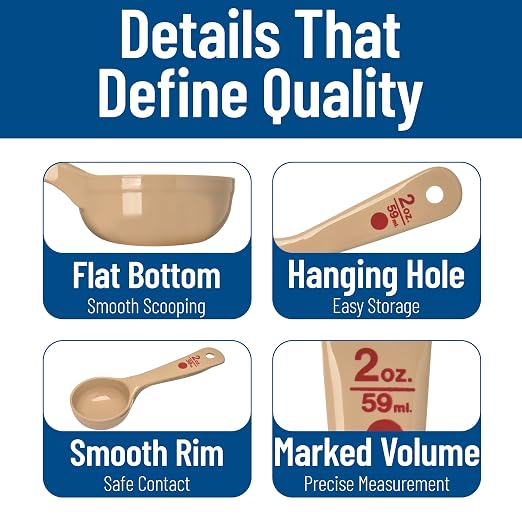Carlisle FoodService Products CFS 432406 Solid Short Handle Portion Control Spoon, 2 oz, Beige (Pack of 12)