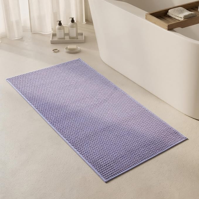 Triohero Bathroom Rugs Non Slip Washable, Super Absorbent Thin Bath Mat Quick Dry Low Pile Bathroom Rug, Lavender 24"x47"