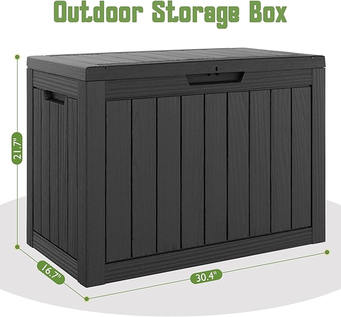 55 Gallon Outdoor Storage Box, All-Weather Resin Deck Box Outdoor Waterproof with Lockable Lid for Patio Cushions, Package Deliveries, Garden Tools, Pool Supplies, Black