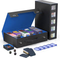 Kabinka MTG Card Storage Box with Handle & Mechanical Latch,5-Row 3900+ Commander Trading Card Case with Sealed Display Window,Top Loaders Organizer Deck Box for MTG/TCG/PTCG/Sports Cards (Black Blue)