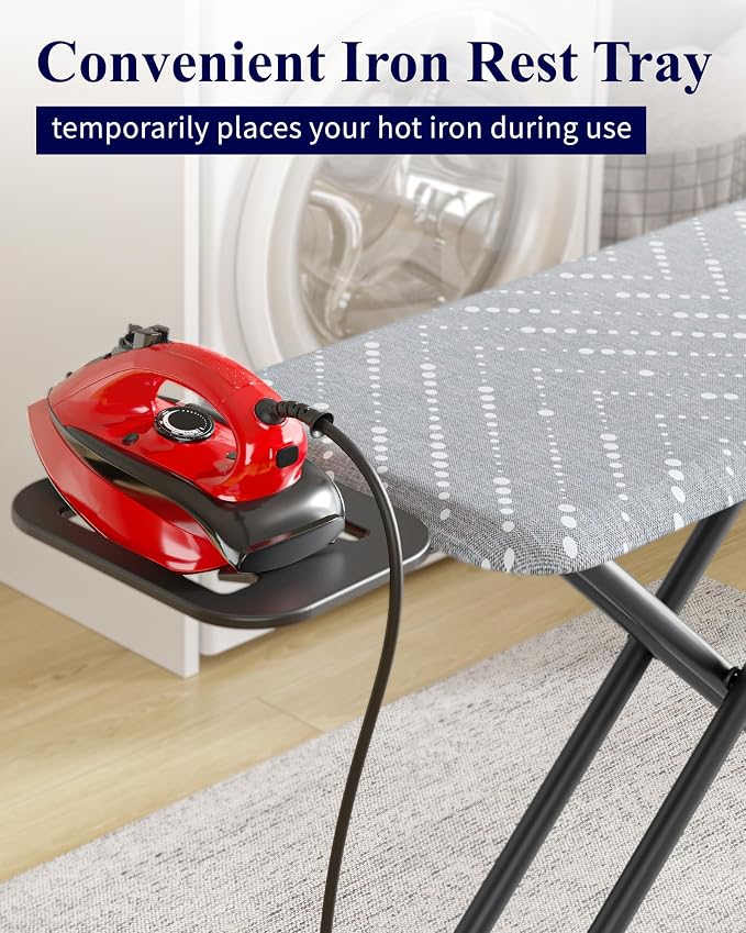 Kitsure Folding Ironing Board - Height Adjustable Iron Board in Full Size, Wobble-Free & Heavy-Duty Ironing Board with Cover and Pad for Heat Resistance, Grey, 43" L x 13" W x 35.8" H
