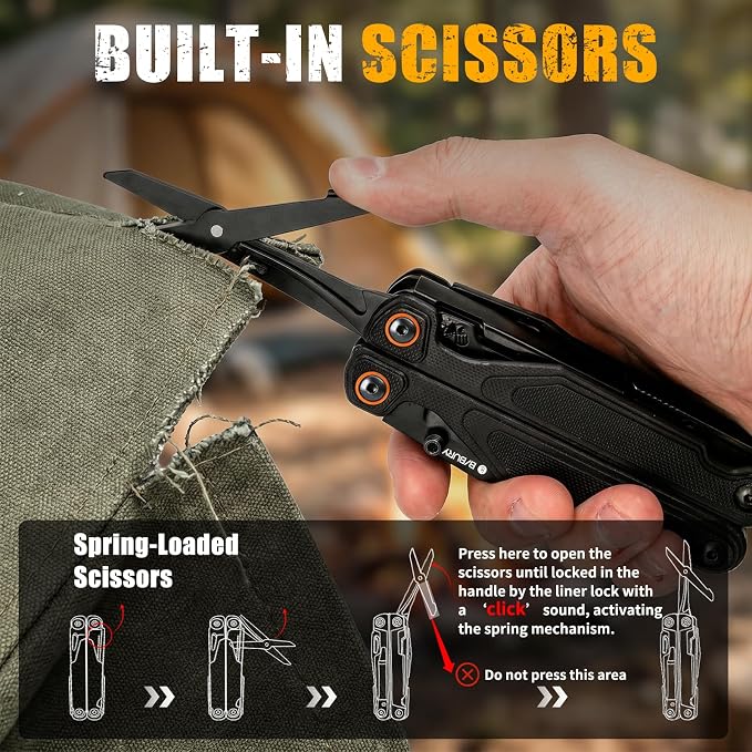BIBURY Lightweight G10 Handle Multitool Pliers, 25-in-1 EDC Multi Tool with Replaceable Wire Cutters, Scissors, One-Hand Opening Pocket Knife Survival Tools for Camping, Repair,Survival -BI2048B