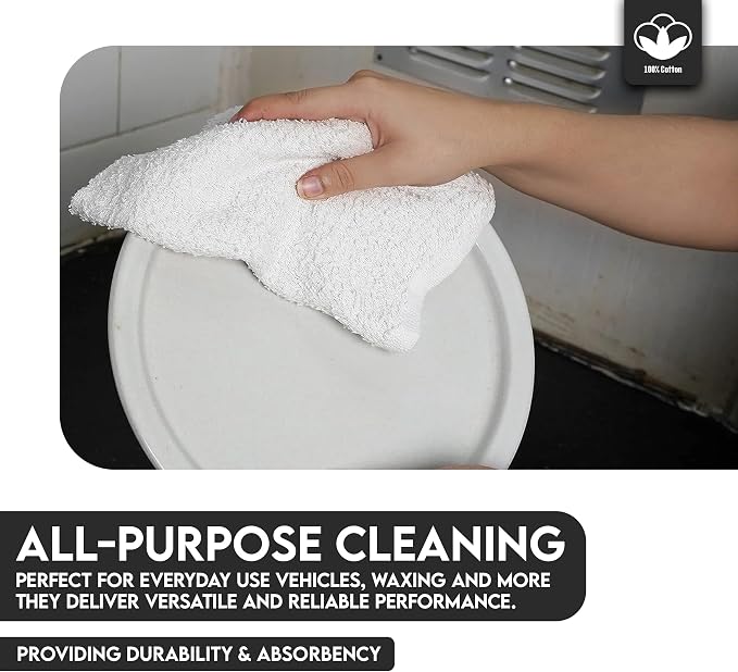 Terry Towels Pack of 120 (14" X 17" Inches) 100% Cotton Terry Barmop Towels - Absorbent & Durable Bar Rags, Multipurpose Cleaning Rags for Home, Automotive & Garage Cleaning Supplies (White)