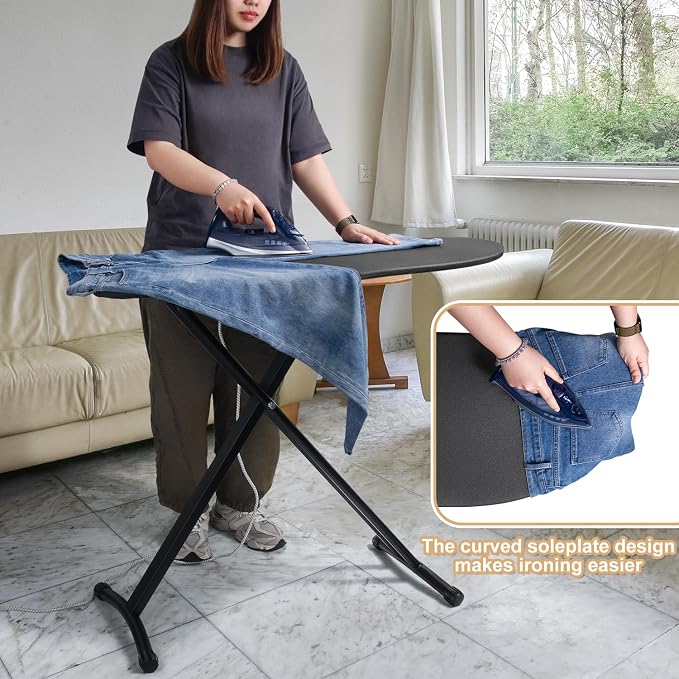 Duwee 16"×46" Ironing Board with Heat Resistant Cover Thick Felt Pad | Folding Adjustable Height Compact Ironing Board,Strong Legs,Black