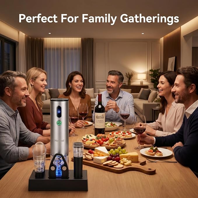 Electric Wine Opener with Wine Accessories -Rechargeable Wine Bottle Opener Set with Base, Wine Aerator, Foil Cutter and Wine Stoppers- Perfect Wine Gifts for Wine Lovers