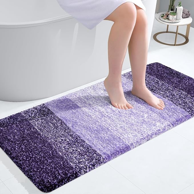 OLANLY Bathroom Runner Rugs Mat 47x20, Extra Soft Absorbent Microfiber Bath Rugs, Rubber Backing, Quick Dry, Washable Long Bath Mats for Bathroom Floor, Tub and Shower, Home Decor Accessories, Violet