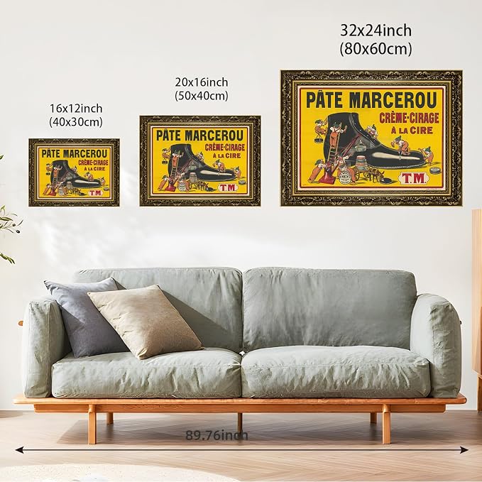 Vintage Framed Shoe Polish Advertising Wall Art Canvas Print Oil Paintings Reproduction World Classics Retro Poster Painting Pictures Home Decor Funny Bar Office Dorm Room (Retro Framed,16L x20W)