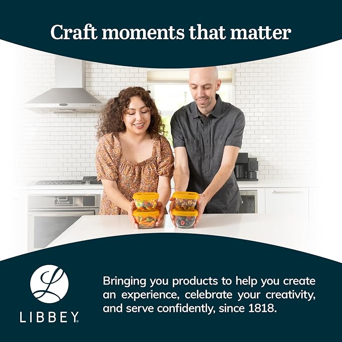 Libbey Serve It Glass Storage Bowls Set of 16 Stackable 2 Cup Food Storage Containers with Sung Fit Lids, Glass Bowls Set for Snacks, Leftover or Meal Prep