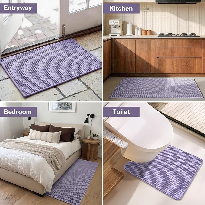 Triohero Bathroom Rugs Non Slip Washable, Super Absorbent Thin Bath Mat Quick Dry Low Pile Bathroom Rug, Lavender 24"x47"