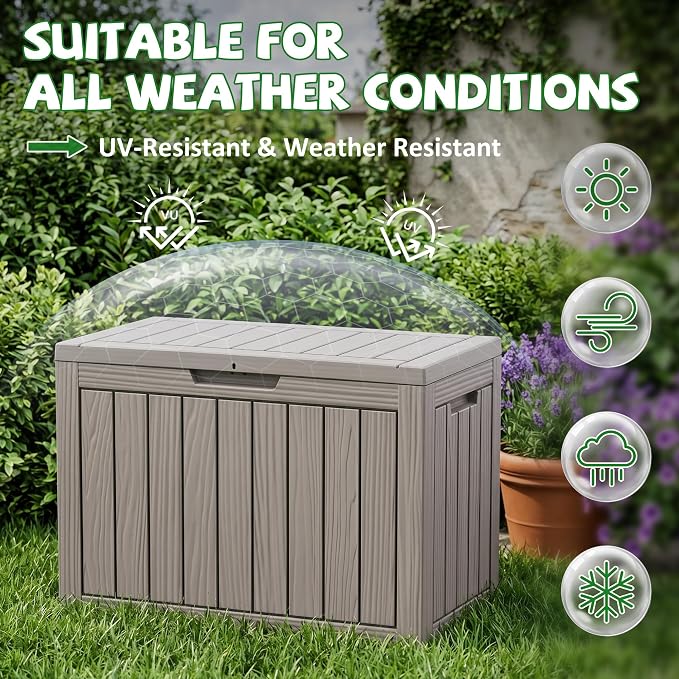 DRATO 55 Gallon Outdoor Storage Box Waterproof, Lockable Resin Deck Boxes | Weatherproof Patio Furniture, UV-Resistant Pool Supplies & Garden Tools, Backyard, Porch, Easy Asembly, 300lbs, Grey