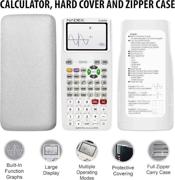 Scientific Calculator with Graphing, Includes Carrying Case, for College and High School Students, Calculus, Algebra, Geometry, Trigonometry, Statistics, Physics, Chemistry, White