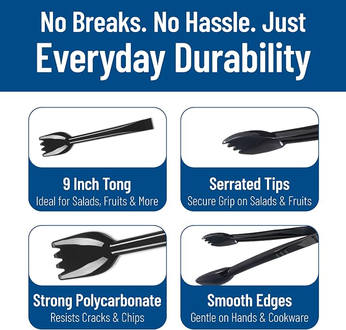 Carlisle FoodService Products CFS Carly Salad Tong, 9" Salad Tong, Black, 1 Pack