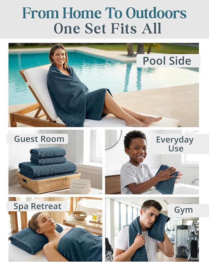 Casa Platino Bath Towel Set Quick Dry 100% Cotton 18 Piece - Steel Blue | Cotton Towels - Classic Terry Weave, Densely Woven, Coordinated Colors, Dobby Border Accent, OEKO-TEX Certified