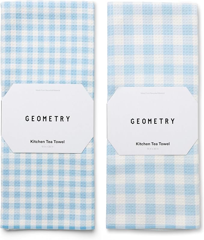 GEOMETRY Tea Towels – Spring & Summer Collection – Quick-Dry, Ultra-Absorbent, Reusable Microfiber Kitchen Towels for Drying & Cleaning - Salt and Sky - 2 Pack