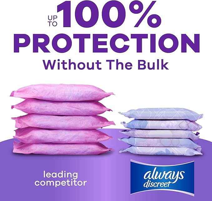 Always Discreet Adult Incontinence Pads for Women, Drier, 4 Drop Regular Length, Moderate Absorbency, Pads for Bladder Control Management, Bladder Leaks, & Postpartum Pads, 66ct