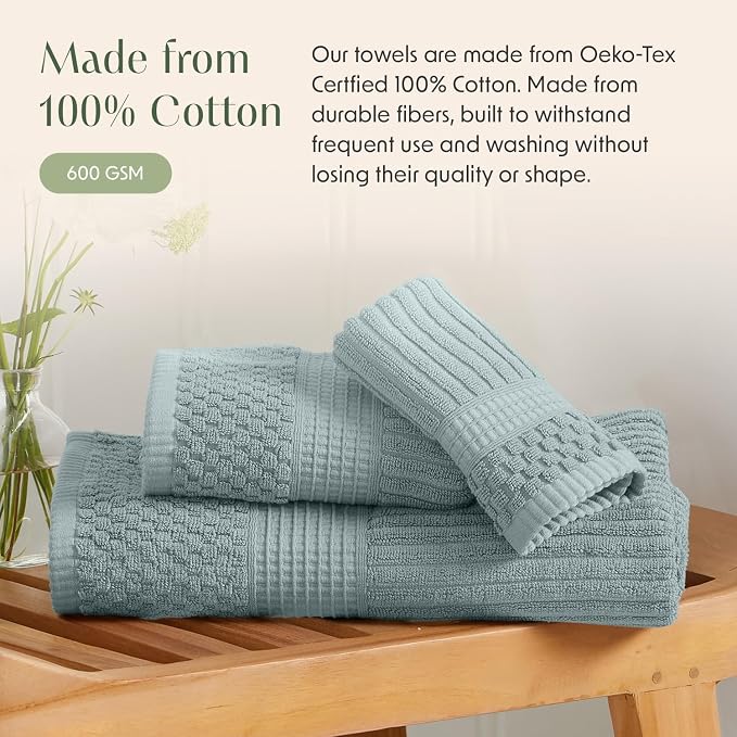 Springtree Home 100% Cotton Bath Towel Set | 6-Piece Set | Silver Blue | Absorbent & Quick-Dry Bathroom Towels | Textured and Durable Cotton Towels for Bathroom | OEKO-TEX | Krista Collection