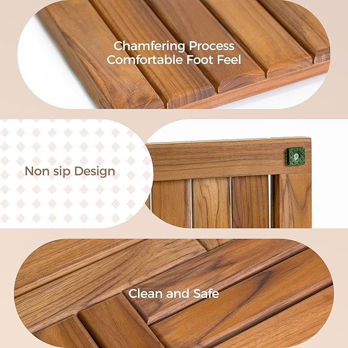 Utoplike Teak Wood Bath Mat, Extra Large Shower Mats for Bathroom 40 x 20in | with Non-Slip Pads, Wooden Floor Sturdy Mat for Inside Shower, Luxury Spa Home or Outdoor
