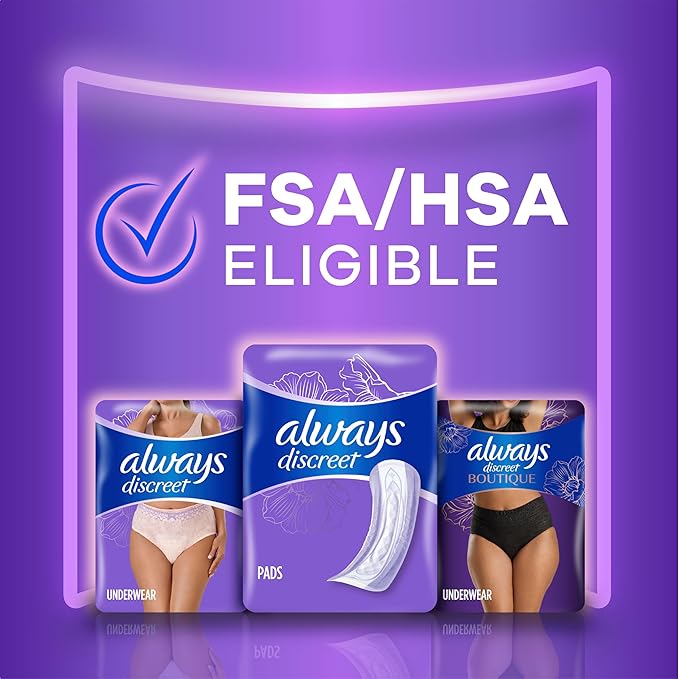Always Discreet Adult Incontinence Pads for Women, Drier, 5 Drop Long Length, Heavy Absorbency, Pads for Bladder Control Management, Bladder Leaks, & Postpartum Pads, 156ct