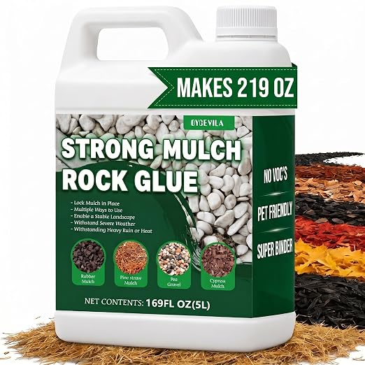Oyevila Rock Glue for Landscaping, 1.32 Gallon Mulch Binder, Dries Clear | Dries Clear with No White Crust, Helping Mulch, Pea Gravel and Decorative Stone Keep a Clean, Natural Appearance.