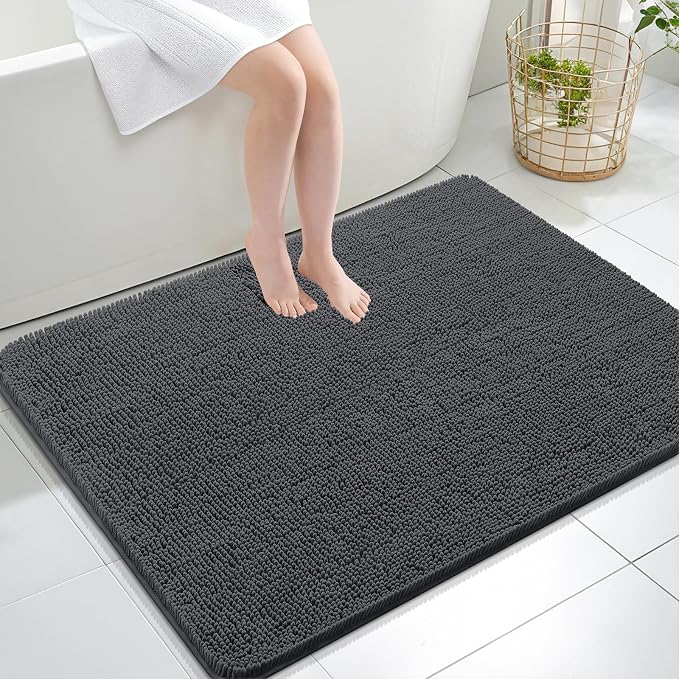 OLANLY Large Bathroom Rugs 40x32, Extra Soft Absorbent Chenille Bath Rugs, Rubber Backing Quick Dry, Machine Washable Bath Mats for Bathroom Floor, Tub and Shower, Home Decor Accessories, Dark Grey