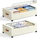 Yecaye 82L Under Bed Storage Containers, Fits 9.4" Under Bed, 2 Pack, Beige | XXL Capacity, 360° Rolling Wheels, Sturdy Metal Frame, Clear Window & Label, Storage Bins for Clothes, Shoes, Blankets