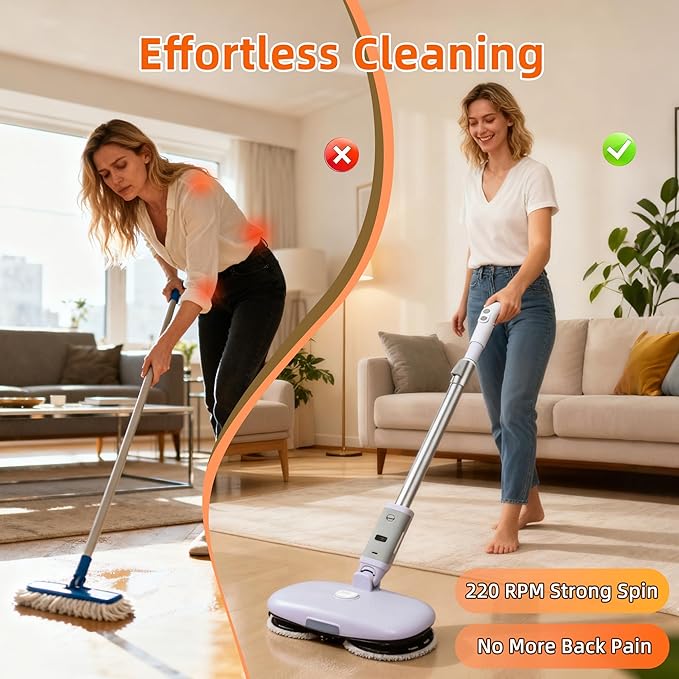 GOBOT Cordless Electric Spray Mop with High-Speed Motor, Enhanced Cleaning Power, Durable Material, LED Headlight, 300 mL Tank, Dual-Spinning Pads for Hardwood, Tile & Laminate（Blue）