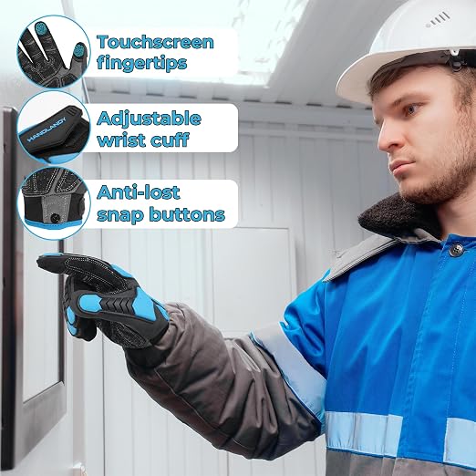 HANDLANDY Winter Impact Resistant Work Gloves for Men, Padded Palm Grip Heavy Duty Working Glove (Large, Blue)