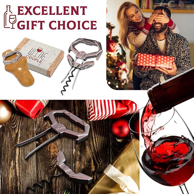 Ah So Wine Opener for Vintage Bottles, Old Wine Corkscrew with Portable Leather Case, Two Prong Cork Puller, for Wine Connoisseurs & Collectors to Uncork, Ideal Gifts for Wine Lovers (Mecha Copper)