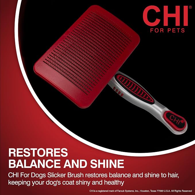 CHI for Dogs Self Cleaning Slicker Brush with Pivoting Head, Dog Grooming Brush for Detangling and Removing Loose Hair, Fine Wire Pins for Medium and Long Dog Coats, Ergonomic Handle