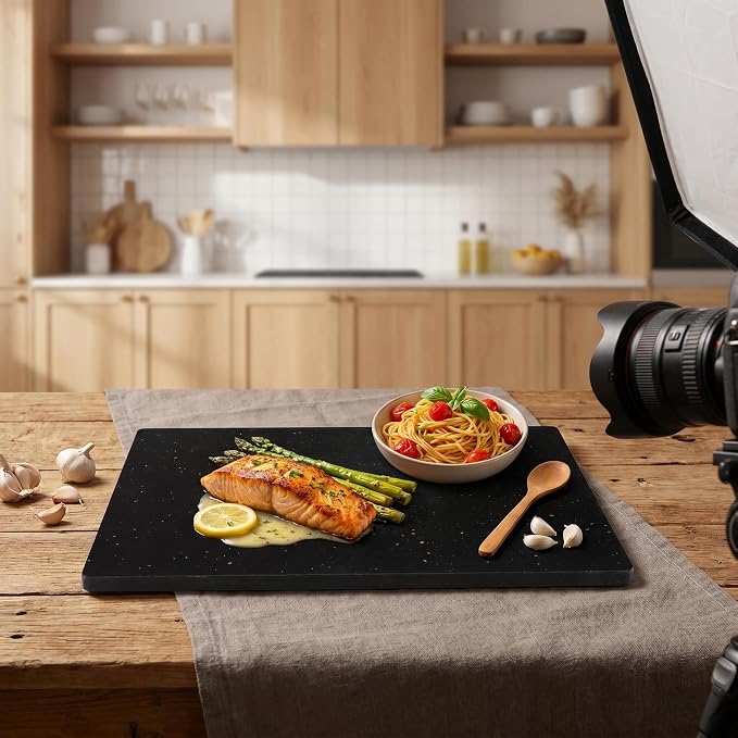 Granite Cutting Board for Kitchen 16×12 Inch black | Natural stone, 0.59" thick, non-slip feet, stay cool for dough/butter, ideal for pastry, cheese, charcuterie, pizza, bread