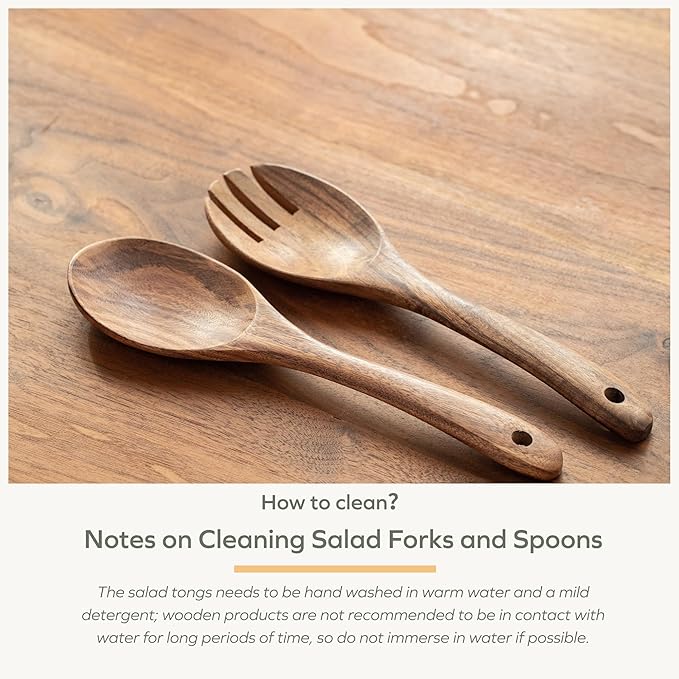 Muso Wood Acacia Salad Servers, 10-inch, Set of 2 | Wooden Salad Tongs for Serving Salad Mixes
