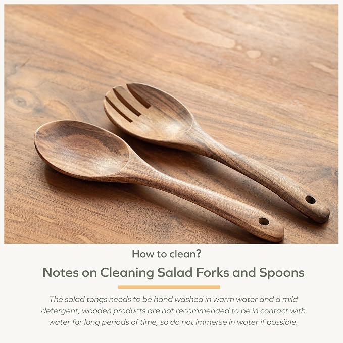 Muso Wood Acacia Salad Servers, 12-inch, Set of 2 | Wooden Salad Tongs for Serving Salad Mixes