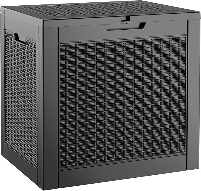 31 Gallon Outdoor Storage Box, Resin Deck Boxes Indoor and outdoor, Waterproof Storage Box Lockable Lid for Garden Tools, Package Delivery, Pool Supplies, Patio Cushions, Black