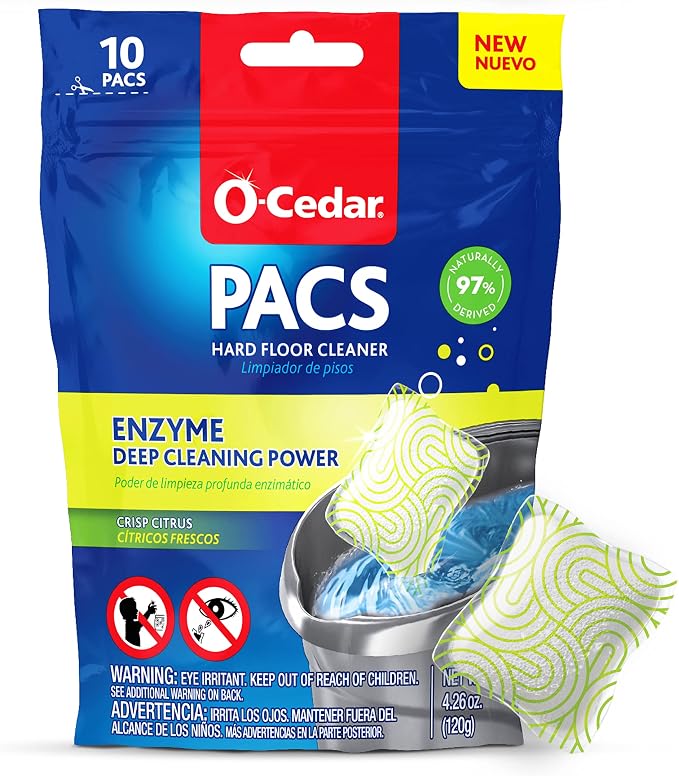 O-Cedar EasyWring Microfiber Spin Mop, Bucket Floor Cleaning System, Red, Gray + O-Cedar PACS Hard Floor Cleaner, Crisp Citrus Scent